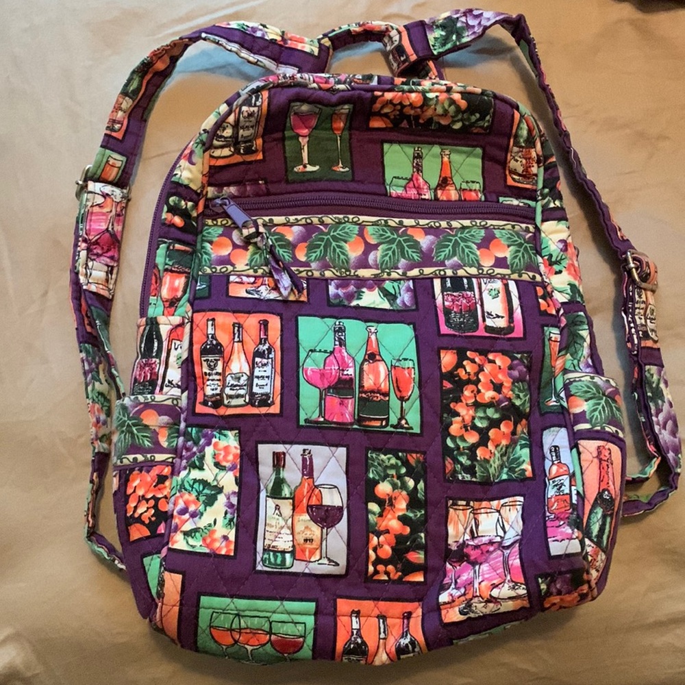 Quilted Wine Print Backpack